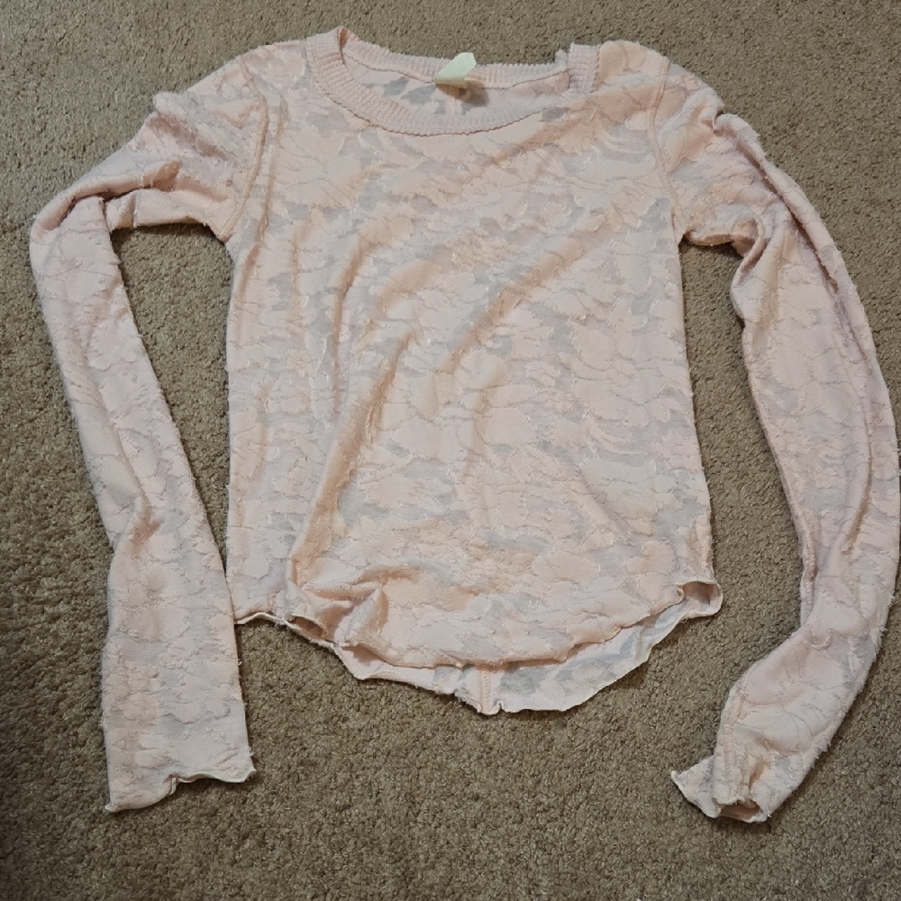 We The Free Lace Long Sleeve Top - Light Pink
